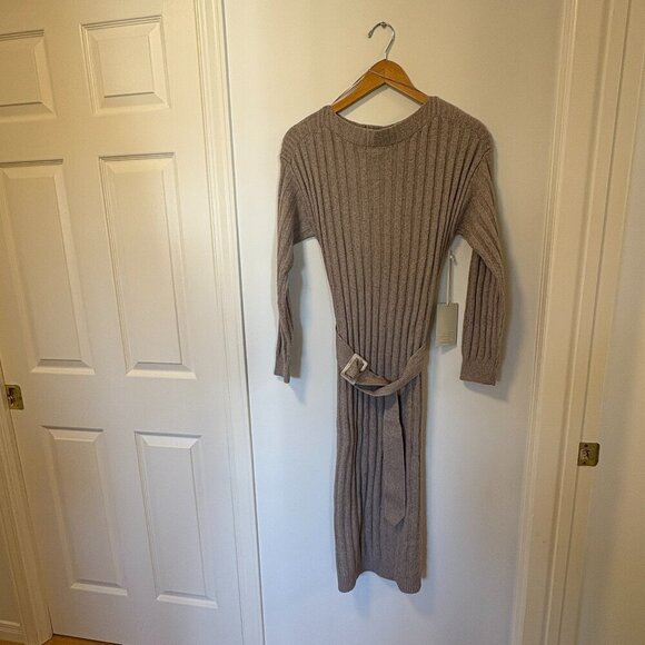 JOIE Knit Sweater Dress Brown NWT Ribbed Soft Stretchy Size M Belted - Picture 2 of 11